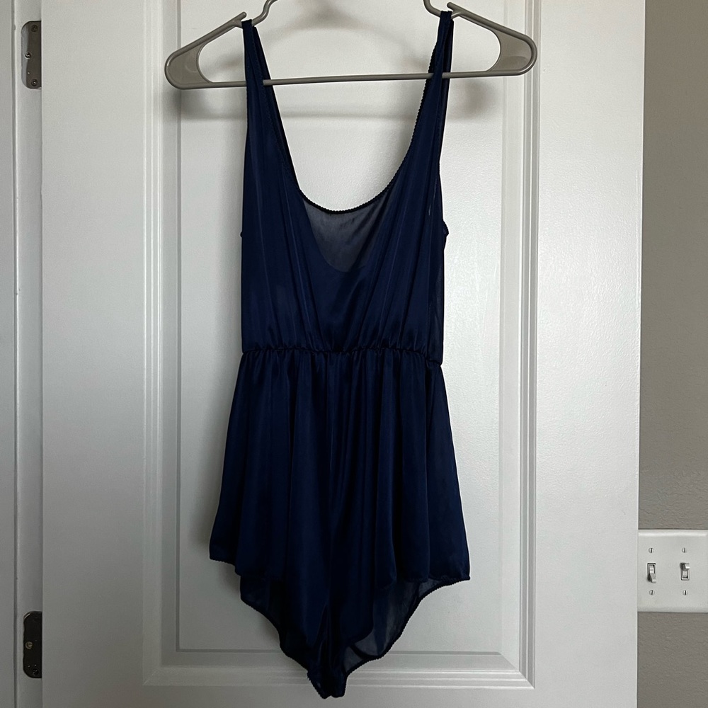 Very Soft Silky Navy Lingerie Teddy / Sleep Romper size Small